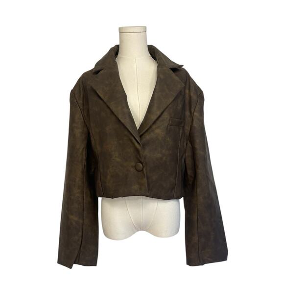 NWT WeWoreWhat x Revolve Faux Leather Blazer Jacket Brown Womens Size Medium - Picture 1 of 9